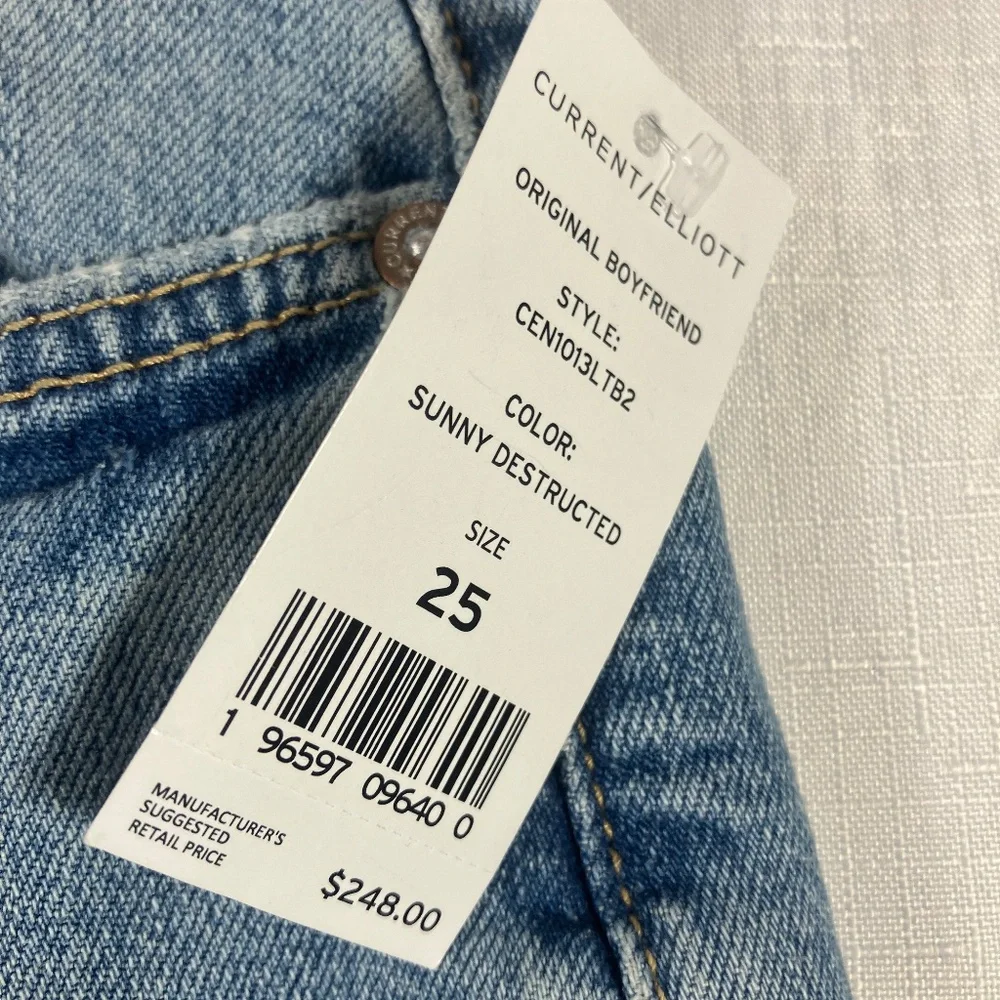 NWT Current/Elliott Original Boyfriend Sunny Destructed Jeans, Size 25 - Picture 2 of 14